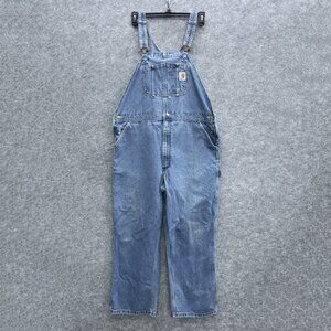 Carhartt Denim Bib Overalls Men's 42x30 Blue Loose Fit Cotton Workwear R07-DST